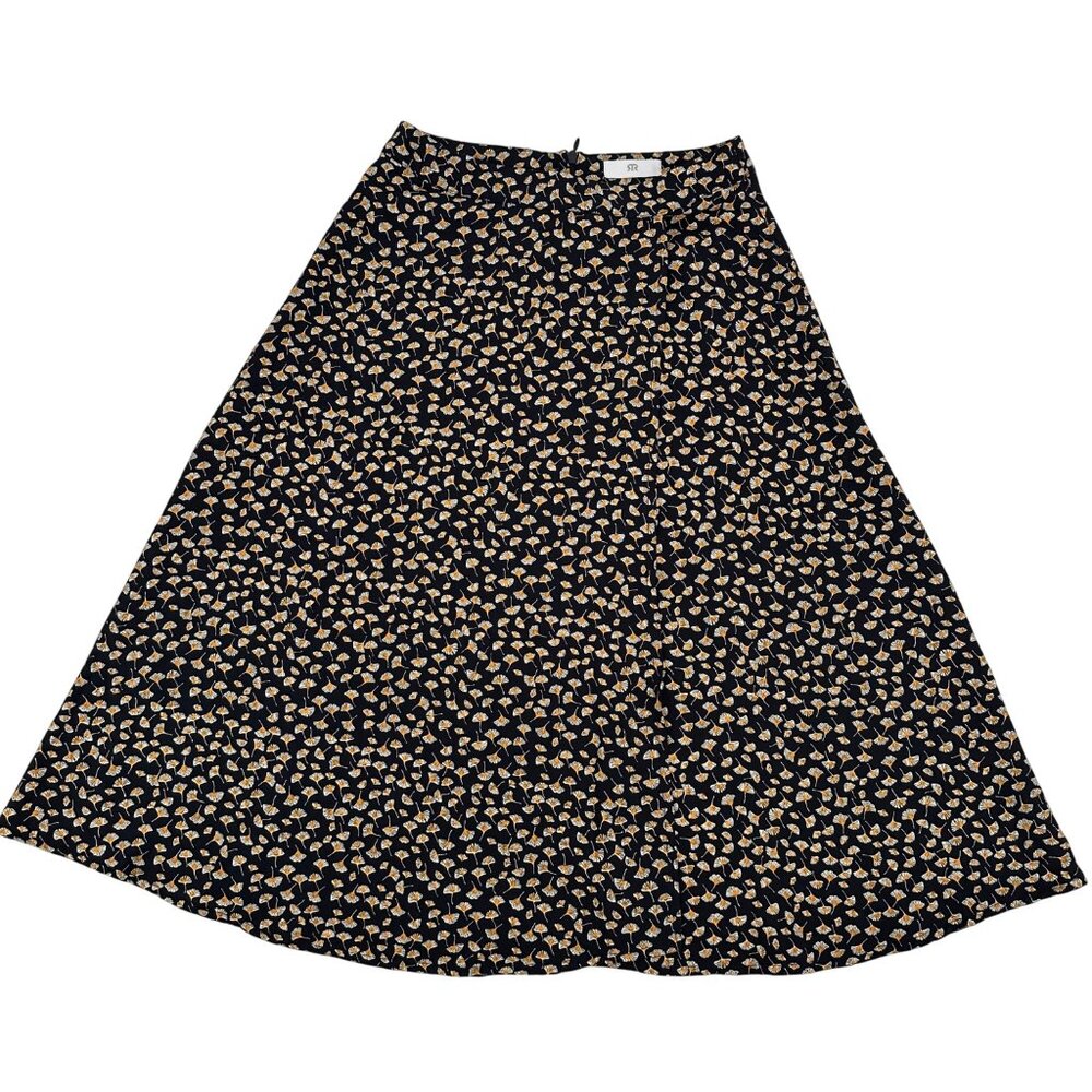 RR Womens Black Floral Wrap Front Zipper Midi A-Line Skirt Size 4